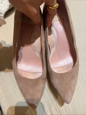 ALLY shoes Suede Pointed-Toe Pumps in tenacious tan -